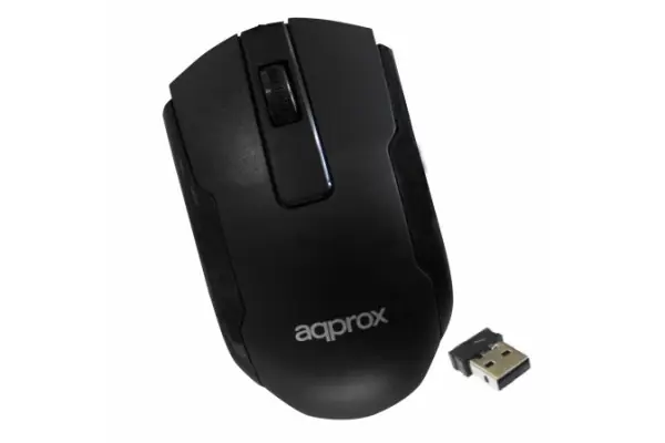 Más Vendido Raton Optico Inalambrico Approx APPWMOFFICEB Negro - 1000-1600dpi - Plug And Play - Nano Receptor Usb 2.4GHZ