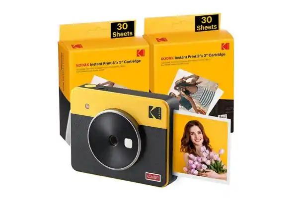 Cámara Digital Instantánea Kodak Mini Shot 3 Retro/ Tamaño Foto 7.62X7.62Cm/ Incluye 2X Papel Fotográfico/ Amarillo Oferta De Temporada