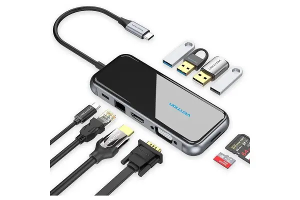 Docking Usb Tipo-C Vention Tfghb/ 1Xvga/ 1Xhdmi/ 4Xusb/ 1Xusb Tipo-C Pd/ 1Xrj45/ 1Xlector Tarjetas Sd/ Gris Bestseller