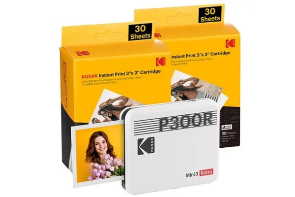 Entrega Rápida Impresora Portátil Fotográfica Kodak Mini 3 Retro/ Tamaño Foto 76.2X76.2Mm/ Incluye 2X Papel Fotográfico/ Blanca